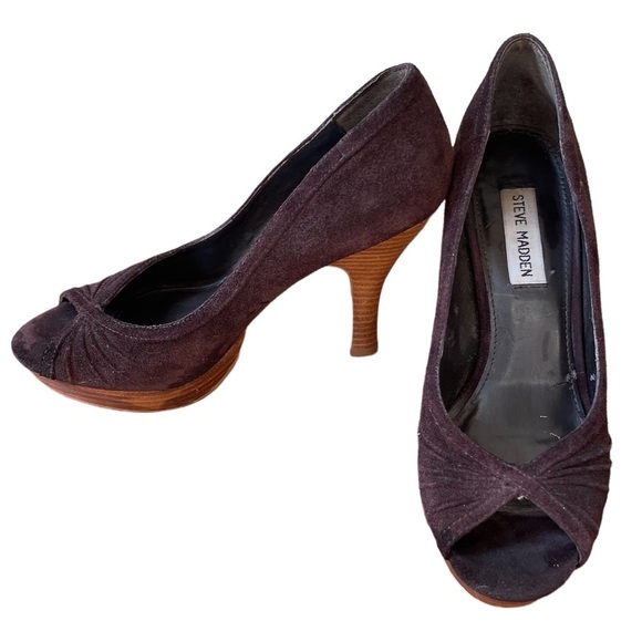 Steve Madden Open Toe Suede Heels in Chocolate Color Size: 7.5 - Picture 2 of 11